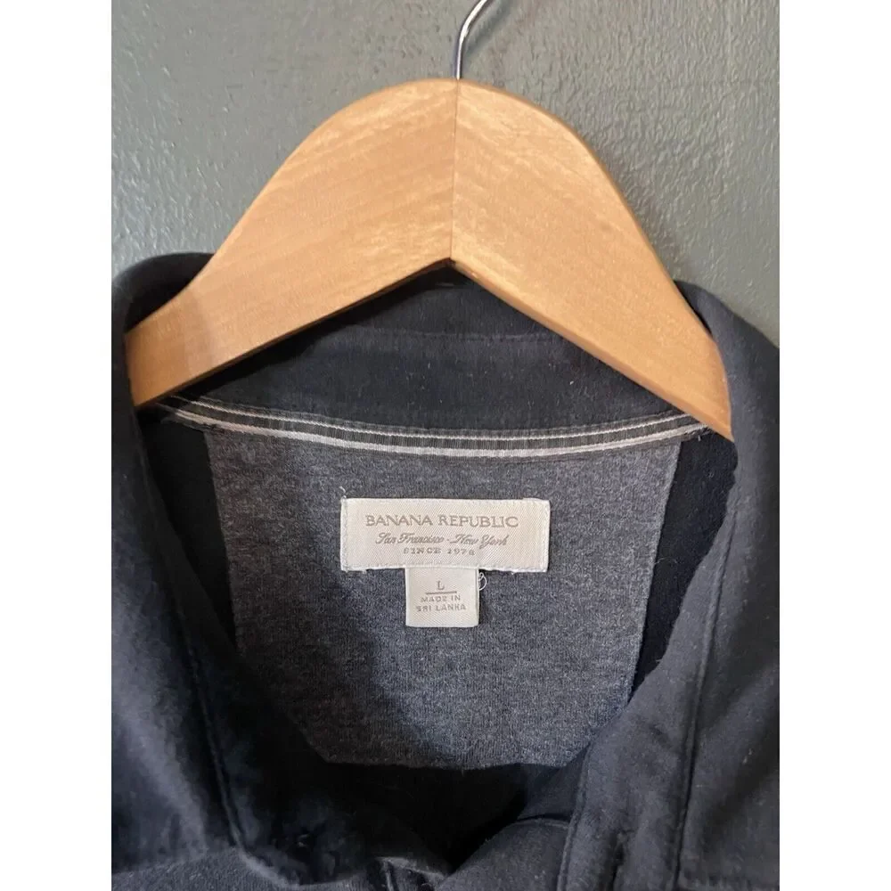 Banana Republic Mens Black Long Sleeve Polo Single Pocket Shirt Size Large